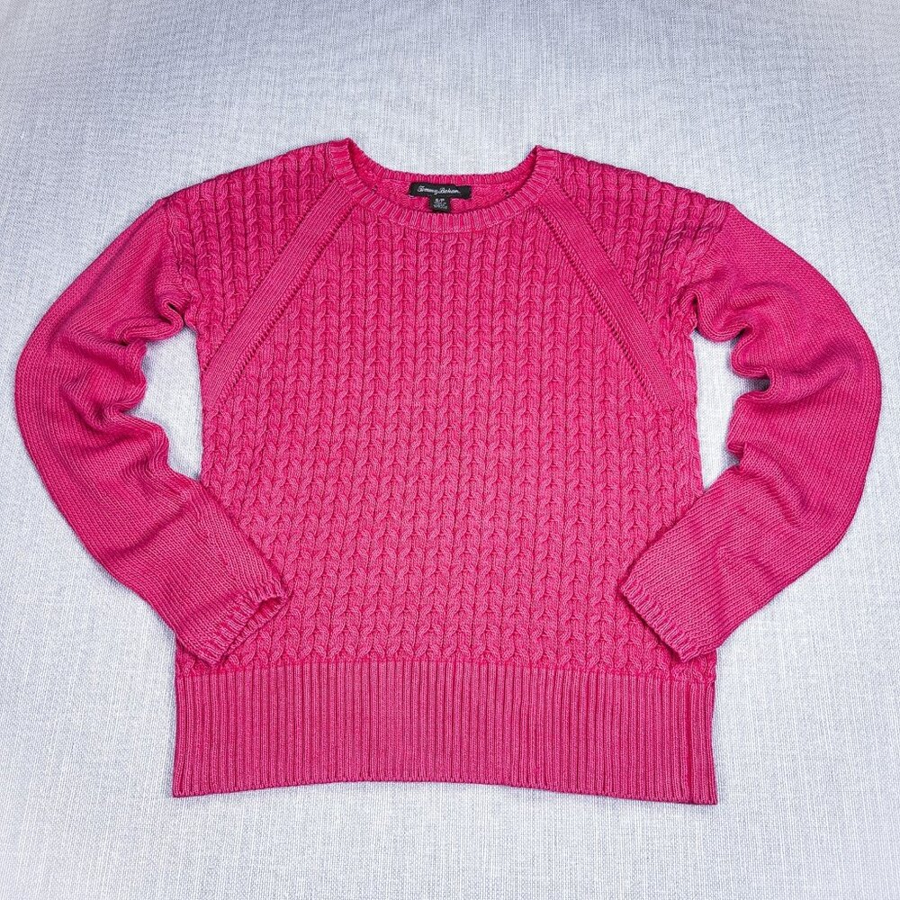 Tommy Bahama Fuchsia Cable Knit Crew neck Sweater – Women's Small – Cozy Classic - Picture 1 of 7